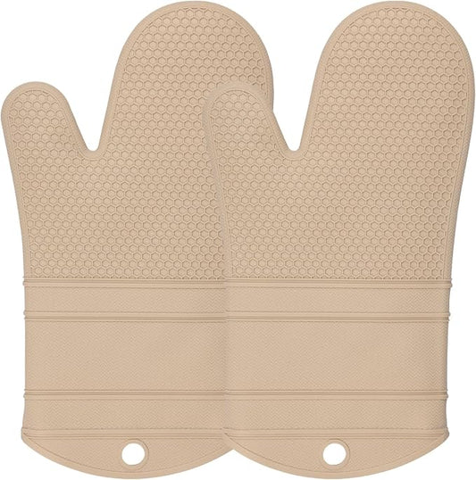 YUTAT Silicone Oven Mitts,Heat Resistant 2PCS Oven Mitts with Soft Polyester Filling,Perfect for Baking and Cooking,Khaki