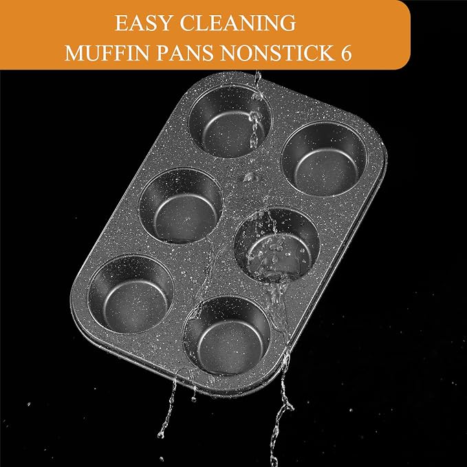 Walooza Nonstick 6-Cup Muffin Pan, Carbon Steel Cupcake Baking Tray, Small Cheesecake Pan for Toaster Oven, Easy Clean & Dishwasher Safe