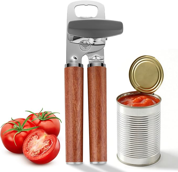 KULUNER Manual Can Opener with Solid Rosewood Handle, Large Easy-Turn Knob, Sharp Stainless Steel Blade, Handheld Design for Arthritis & Seniors - Also Opens Bottles (Rosewood Finish)