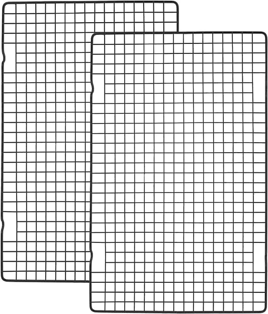 Tebery 2 Pack Black Heavy Duty Wire Cooking Rack Baking Racks, 16" x 10" Nonstick Baking & Cooling Grid for Roasting, Cooking, Grilling, Drying