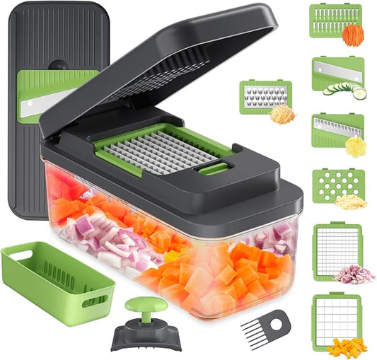 Ibergrif Veggie Chopper, 7 Blades Vegetable Chopper with Container, Onion Potato Food Fruit Slicer and Cutter, Stainless Steel, Dishwasher Safe,Mandoline Slicer & Kitchen Gadgets