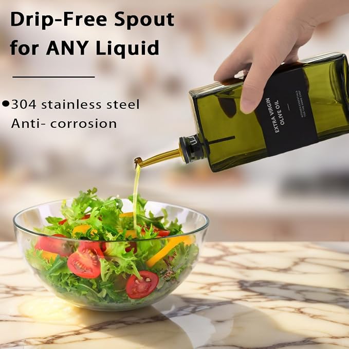 Olive Oil Dispenser Bottle for Kitchen 16.9oz, UV-Blocking Oil and Vinegar Dispenser Set, Leakproof Oil Container for Home, Restaurant (Green, Set of 4)