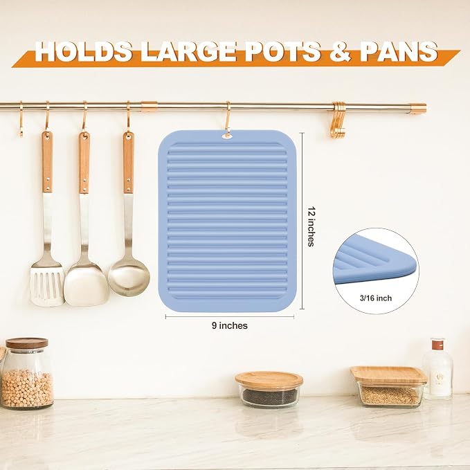 4 Pack Square Silicone Trivets | Hot Pads for Kitchen, Hot Pots and Pans, Hot Dishes, Countertops, Heat Resistance to 480°F, Blue