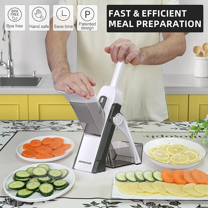 Safe Mandoline Slicer for Kitchen, Adjustable Thickness 0.1-8 mm, Professional Vegetable Slicer, Potato Slicer, Food Chopper French Fry Cutte, Mandolin, Chopping Artifact (just Slice, Gray)