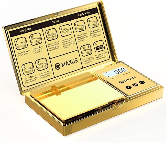Digital Gram Scale 200g x 0.01g, Gold Pocket Scale for Jewelry, Food | Gold Plated Cover and Platform, Measures Grams and Ounces, Compact Scale for Grains, Gems, Coins and Small Items