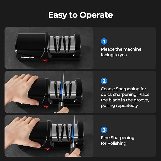 Electric Knife Sharpener, Precise 20° Diamond Knife Sharpener for Kitchen Knives, Quick Repairing in 40 Seconds, with Metal Dust Collection Box & Special Port for Scissors, Black