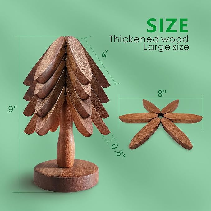 Wooden Tree Trivets for Hot Dishes 4 Trivets Tree Decorative Shape Hot Pads for Countertops Trivet Set with Card for Hot Pots Pans Bowls Coasters