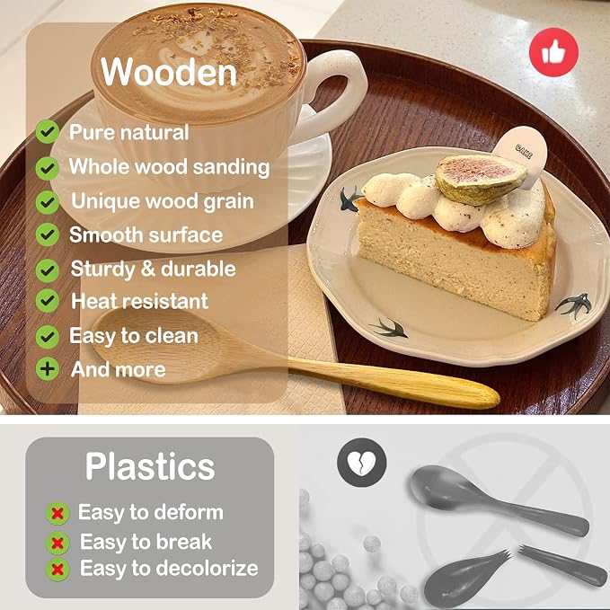 3 PCS: 7 Inch Uncoated Bamboo Spoons for Eating, Wooden Spoons for Honey, Jam, Coffe, Oatmeal, Cereal & Dessert - Handcrafted Non-Metal Eating & Stirring Utensil, Non-Scratch (Breakfast, Kitchen)