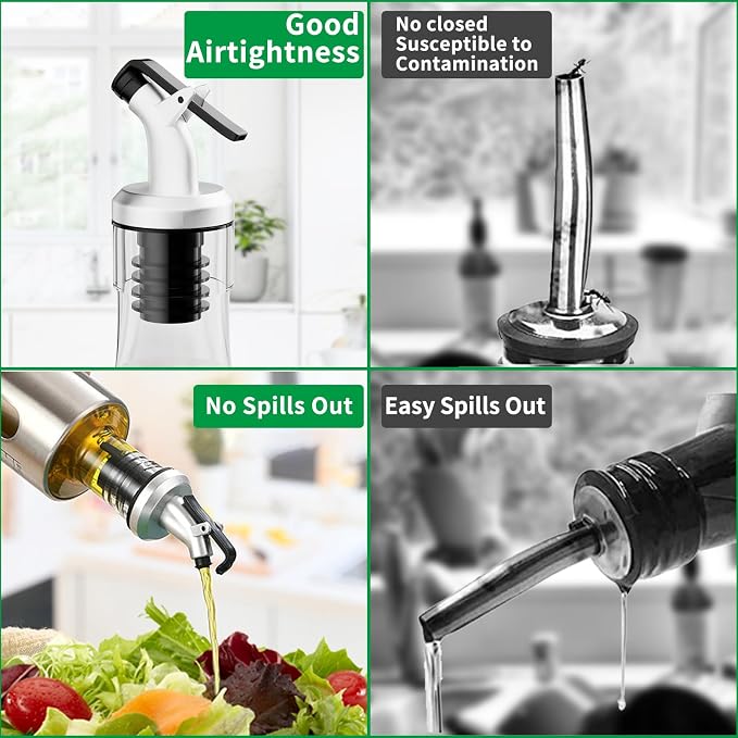 SINYWAY Oil Dispenser Bottle, 4 Pack Glass Olive Oil Dispenser Bottle with Shelf, 17oz/500 ml Oil and Vinegar Dispenser Set Wrapped in Stainless Steel Shell with Pourers, Funnel & Pen and Tags | 17oz/500 ml Oil and Vinegar Dispenser Set Wrapped in Stai...