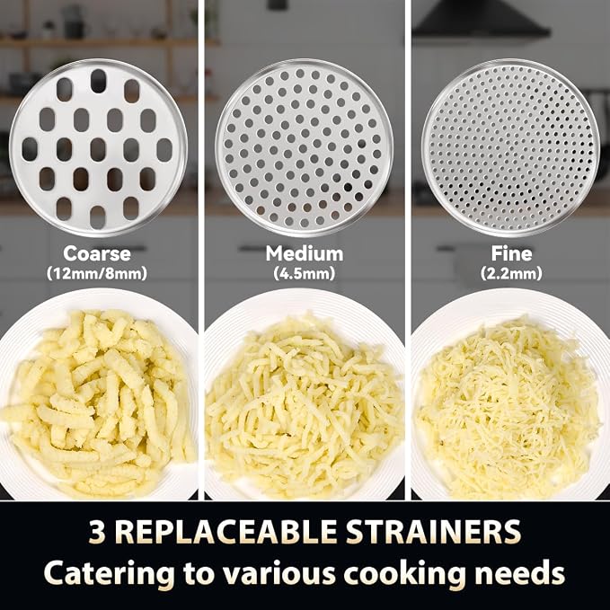 Potato Ricer, AMOHEE 15oz Stainless Steel Potato Masher Upgrade Heavy Duty Design with Anti-Slip Handle Ricer for Mashed Potatoes, Carrots, Yams, Black