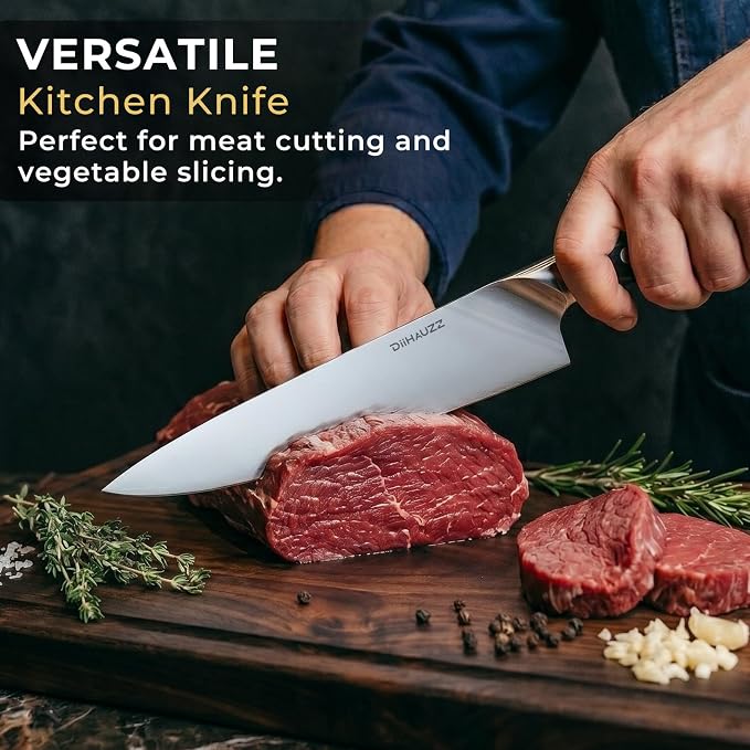 DiiHAUZZ Chef Knife, 8 Inch Ultra Sharp Kitchen Knife, Professional High Carbon Steel Chefs Knife with Full-Tang Ergonomic Handle for Meat Cutting, Vegetable Slicing and Chopping, Gift Box