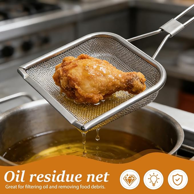 Stainless Steel Skimmer Spoon 16.92In Fine Mesh Oil Skimmer Ladle for Cooking Frying Hot Pot Fat Strainer Kitchen Utensil with Hanging Hole