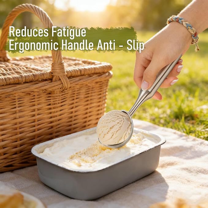 Heavy-Duty 304 Stainless Steel Ice Cream Scoop, 4.5 oz, Durable, Corrosion-Resistant & Dishwasher Safe with Ergonomic Grip for Perfect Scooping, Solid Design, Siliver