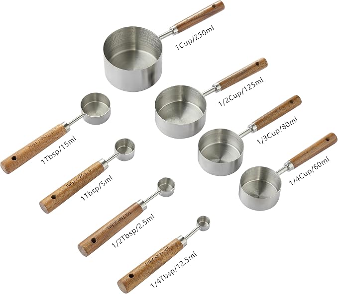 Stainless Steel Metal Measuring Cups and Spoons Set, 8 Pack