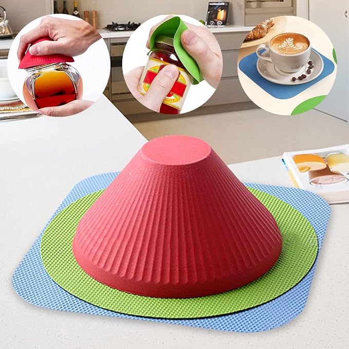 Jar Opener Gripper Pads, Rubber, Bottle Opener Top Rated For Seniors, 3 Pcs | Multi-function Reusable Jar Openers Tool for Weak Hands & Arthritis, Kitchen Gadgets