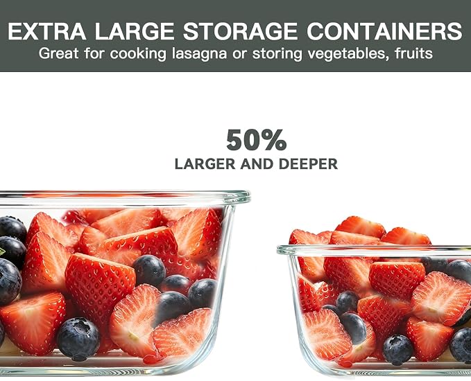 M MCIRCO 6 Pack Extra Large Glass Food Storage Containers with Lids | 67.4oz(8.3 cup), 33.8oz(4.2 cup)& 18.6oz(2.1 cup) Storage Containers, Microwave, Oven, Freezer, Dishwasher Friendly, BPA Free