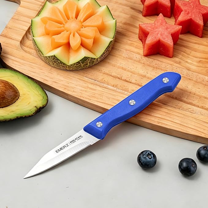 Paring Knives Set of 4,Stainless Steel Paring Knife,Ergonomic PP Triple Rivet Handle,3.5inch,Sharp Small Knife Set for Peeling Coring Cutting,Pairing Knives for Fruit,Blue