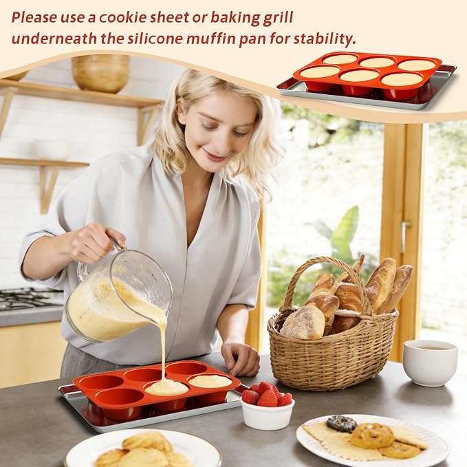 SINBEE Silicone Muffin Pans for Baking - 3 Pack Silicone Molds 6 Cups Nonstick Cupcake Pan for Baking BPA Free Cake Pop Mold Egg Muffins | BPA Free, Cake Pop Mold, Egg Muffins