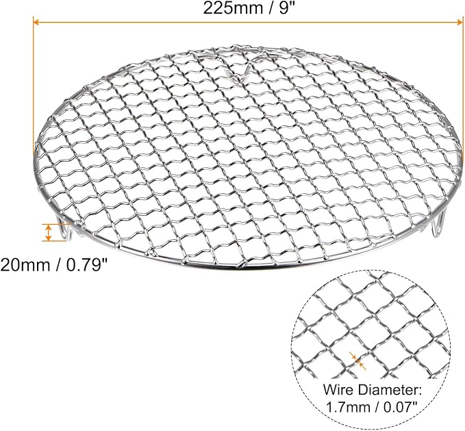 HARFINGTON Round Cooking Rack 9-inch 201 Stainless Steel Cross Wire Barbecue Grill Net with 20mm Legs for Cooking Baking Steaming BBQ
