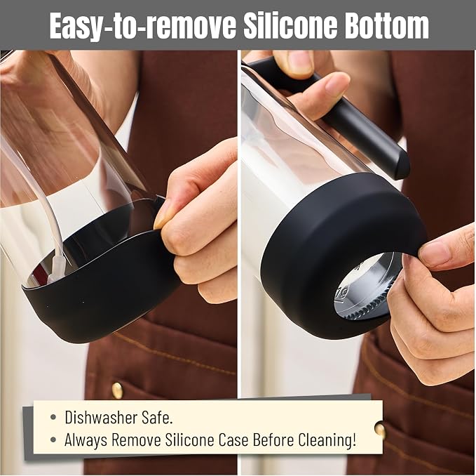 PARACITY Oil Sprayer for Cooking 2 Pack, Glass Dispenser, Black, 16 oz | Silicone-base oil dispenser bottle offers even mist or controlled pour; wide mouth for frying, baking and salad dressing.