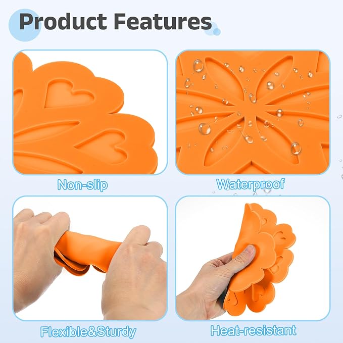 uxcell 2Pcs Silicone Trivet Mats, Flower Pattern Silicone Pad Hot Pad Pan Protectors Table Protector Heat Resistant Mat for Countertop, Hot Dishes, Hot Pots and Pans, Orange