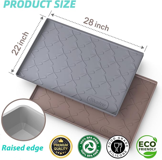 Waterproof Under Sink Mat Silicone 28" x 22" Kitchen Cabinet liner | BPA-Free Silicone Mat with Raised Lip Protects Cabinets from Leaks, Versatile Home Organizer for Bathroom, Pets, Boots, Floor
