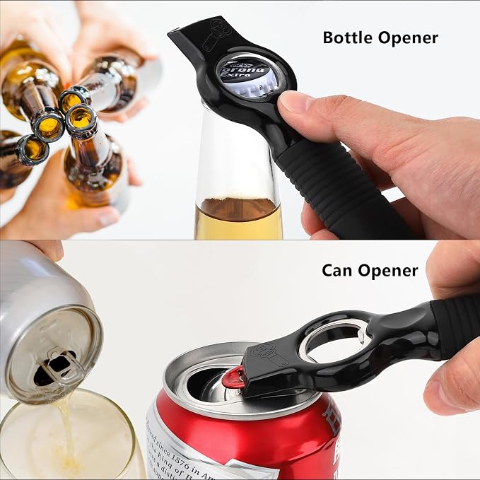 2-Pack Magnetic 2-in-1 Beer Bottle Cap & Soda Can Opener-Black | Soft Silicone Handle with Built-in Magnet Sticks to Fridges / Easy Can Tab Opener for Bartenders, Seniors, and Long nails