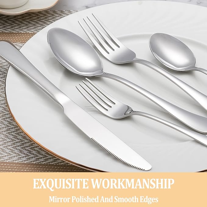 40 Piece Silverware Set Service for 8,Premium Stainless Steel Flatware Set,Mirror Polished Cutlery Utensil Set,Durable Home Kitchen Eating Tableware Set,Include Fork Knife Spoon Set,Dishwasher Safe