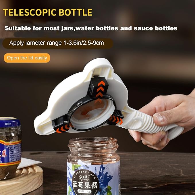 4-in-1 Multi-Functional Retractable Jar & Bottle Opener, Adjustable Stainless Steel Jar Opener for Seniors & Arthritis Sufferers,Suitable for 1''-3.5'' Jars, Bottles, Cans,Beer Caps (Purple)