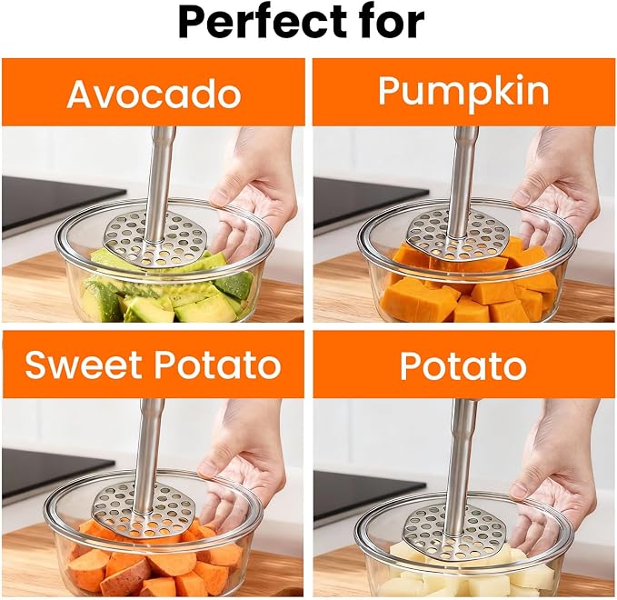 316L Stainless Steel Potato Masher Centered Handle, Integrated Masher Kitchen Tool Dishwasher Safe, Sturdy Mashed Potatoes Smasher for Beans, Avocados, Vegetables