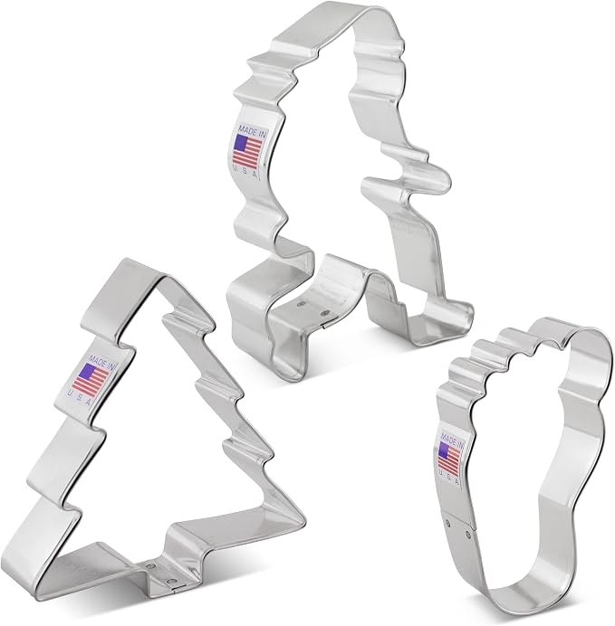 Ann Clark Bigfoot/Sasquatch Cookie Cutters 3-Pc. Set (Bigfoot, Evergreen Tree, Footprint) Made in USA