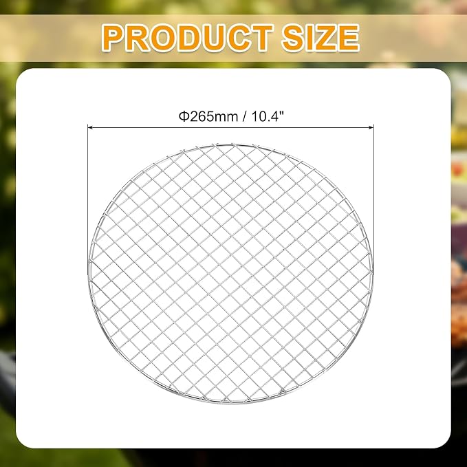uxcell Round Cooking Rack, Dia 10.4 Inch Stainless Steel Grill Grate Cross Wire Barbecue Grill for Cooking Baking Air Fryer Racks, Silver
