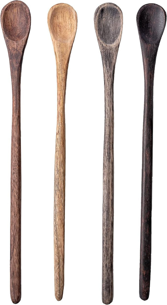 Karma Long Handle Tasting Spoons Set for Cooking - Kitchen Utensils - Wood - Set of 4
