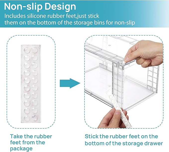 Vtopmart 4 Pack Stackable Clear Pantry Storage Drawers, Large | Large Clear Drawers with Handles. Stackable, Easy to Assemble, Non-slip and Sturdy for Pantry, Kitchen, Cabinet & Bathroom.