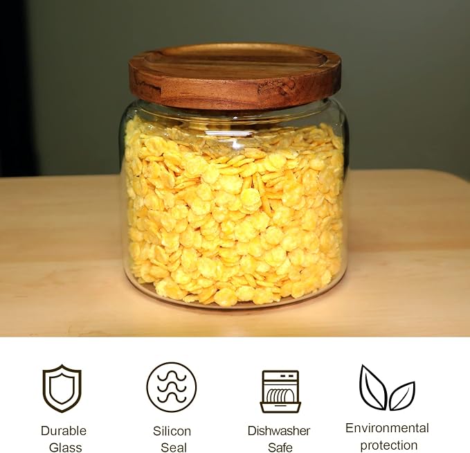 33oz 4pack Glass Food Storage jars with Wooden Lids,Glass Canisters | Glass Pantry Storage Containers Sets for Sugar,Tea,Coffee,Snack,Spice,Herbs,Cookie