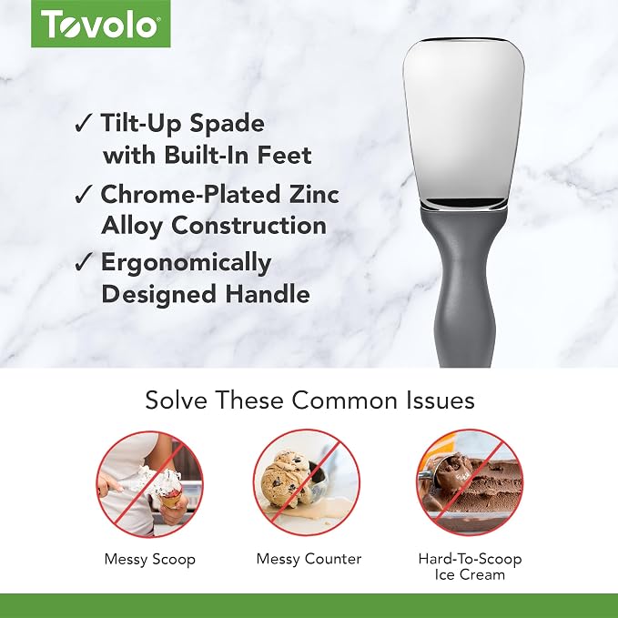 Tovolo Ice Cream Spade Heavy Duty Zinc Alloy Dishwasher Safe Ice Cream Paddle Spade for Shaping Cutting Serving Gelato Sorbet Cookie Dough, Non Slip Ergonomic Handle Ice Cream Spade, Charcoal Gray