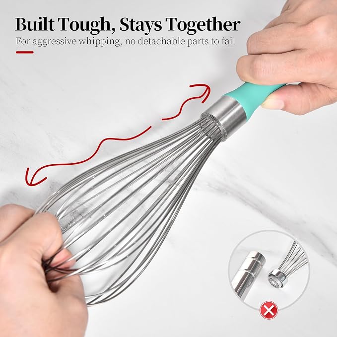 18/8 Stainless Steel Balloon Whisk for Cooking (Large, Aqua Sky) | Heavy Duty Metal Kitchen Wire Whisker Wisking Tool Egg Beater Hand Mixer for Mixing Baking Beating Stirring Sauce Flour