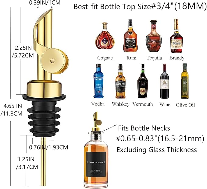 Pafuen 6 Pack Liquor Pour Spout, Oil Pourer, Olive Oil Pour Spout for Olive Oil Dispenser(Gold)