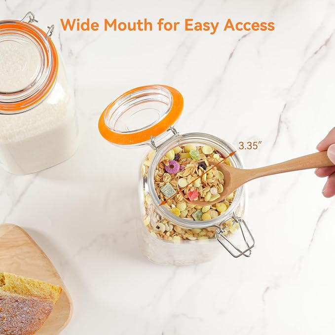 Glass Storage Jars with Airtight Lids - 2 Pack 67 Oz Food Containers Large Wide Mouth Kitchen Pantry Canisters Mason Jar for Flour Sugar Coffee Cookies Cereal Rice