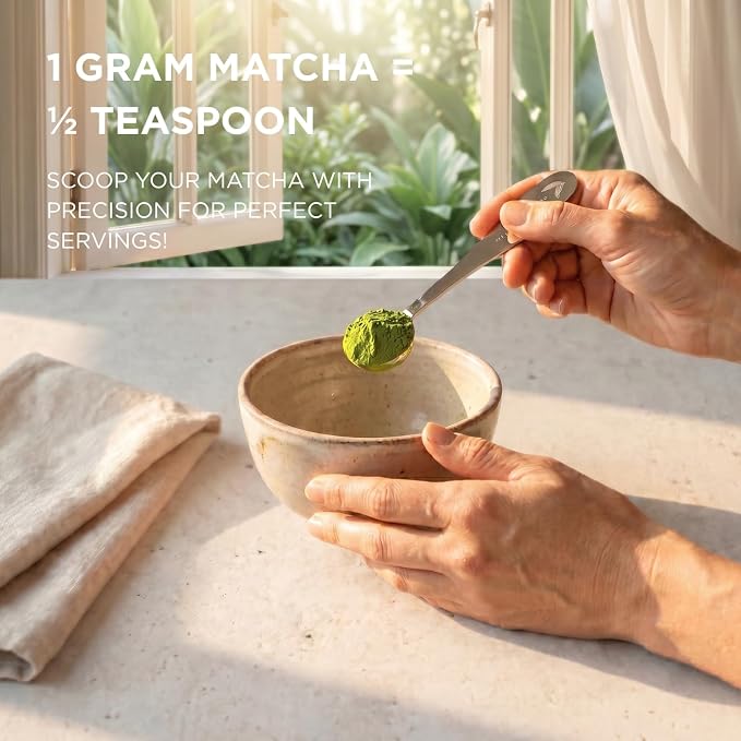 Silver Stainless Steel 1 Gram (1/2 Teaspoon) Matcha Measuring Spoon for Perfect Matcha Lattes.