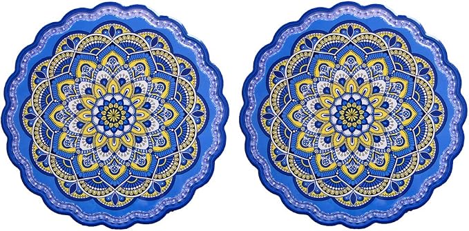 Arly Wipeable Hardboard Blue Trivets Mat for Heat Pot, Decor Cork Backed Insulation Pads with Mandala Style,Round 7.7 Inch Set of 2