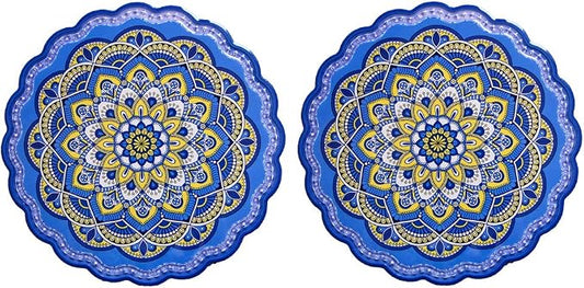 Arly Wipeable Hardboard Blue Trivets Mat for Heat Pot, Decor Cork Backed Insulation Pads with Mandala Style,Round 7.7 Inch Set of 2