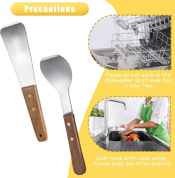 Patelai 2 Pcs Ice Cream Scoop Stainless Steel Ice Cream Shovel with Wooden Handle Dessert Spade Butter Cutter Flat Metal Spade for Dining Kitchen Utensil Home Commercial