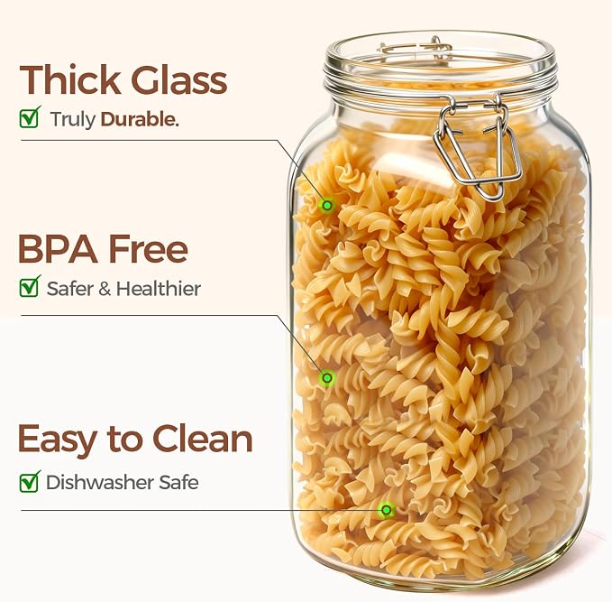 ComSaf Large Square Glass Jars with Airtight Lids 78 oz 3 Pack Wide Mouth | Flour sugar rice, Coffee storage, Pantry organization, Large capacity, Cabinet organization, Dry goods, Sourdough pickling