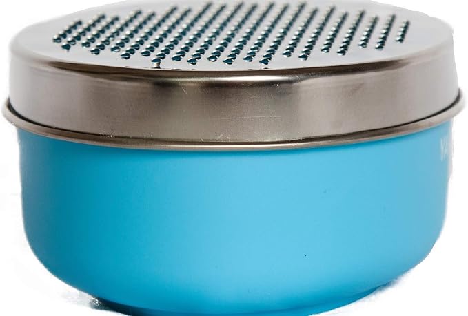 YAKCAM Cheese Grater with Container Bowl, 4-Pc Shredder and Zester | Fine and Course Stainless Steel Blades | Nonslip Base | Vegetable and Citrus Zester | 7x4.75x2.75 in