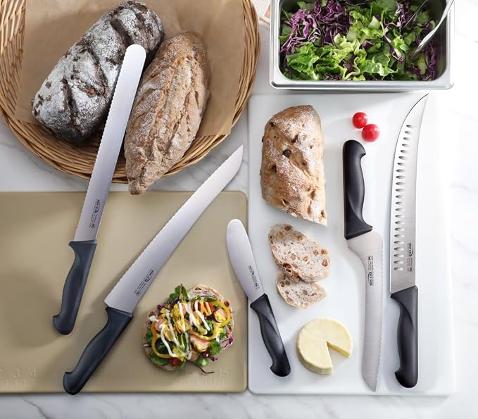 New Star Foodservice Essential 9-Inch Offset Serrated Bread Knife, German Steel