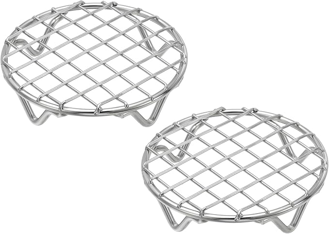uxcell 2 Pcs Round Cooking Rack 3.9 Inch Dia Stainless Steel Wire Cooling Steamer Rack for Baking Canning Cooking Roasting Cooling Grilling Drying, Silver