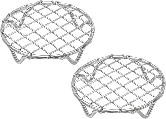 uxcell 2 Pcs Round Cooking Rack 3.9 Inch Dia Stainless Steel Wire Cooling Steamer Rack for Baking Canning Cooking Roasting Cooling Grilling Drying, Silver