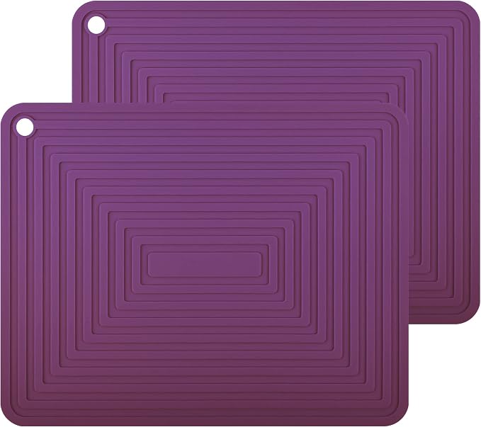 Non Slip Hot Pads for Pots and Pans, Purple Silicone Pot Holders, Heat Resistant Counter Mat, Flexible Silicone Table Mats Set of 2