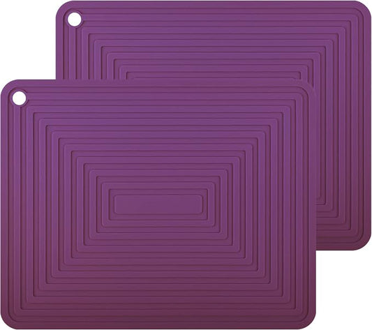 Silicone Trivets Mats for Hot Pots & Pans & Dishes, Hot Pads for Kitchen, Multipurpose Heat Resistant Mat for Kitchen Counter, Durable & Flexible Silicone Pot Holder Set 2 Rectangular Purple